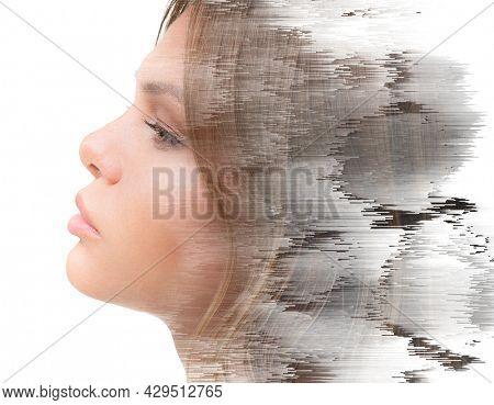 A portrait of a young woman mixed with graphic design