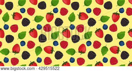 Berry Mix On Background. Dark Berries Seamless Pattern.