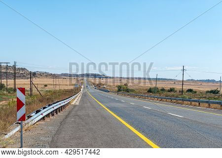 Road N6 Crossing The Caledon River Between Rouxville And Smithfield In The Free State Province. Vehi
