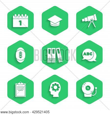 Set Office Folders, Head With Gear Inside, Ringing Alarm Bell, Alphabet, Clipboard Checklist, Americ