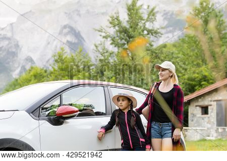 Tourists In The Mountains Of Albania, Theth