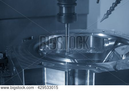 The Cnc Milling Machine Cutting The  Alloy Wheel Casting Mold Parts With Ball End Mill Tools. The Mo