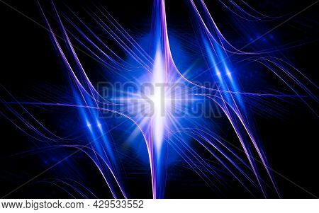 Abstract Illustration Of A Computer Generated Fantastic Star In Various Shapes And Shades On A Black