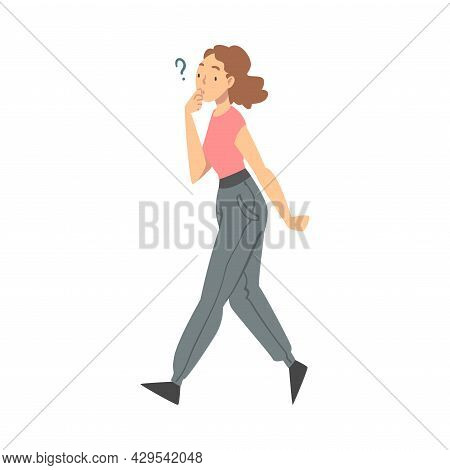 Thoughtful Woman Character And Question Mark Thinking Over The Matter Vector Illustration