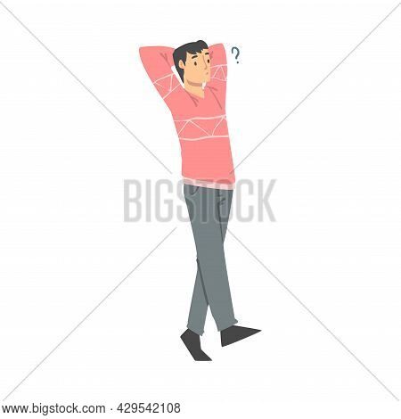 Thoughtful Man Character And Question Mark Thinking Over The Matter Vector Illustration