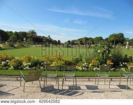Summer Park In Flowers In The Center Of Paris
