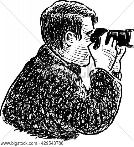 Sketch Of A Man Taking Picture On His Camera