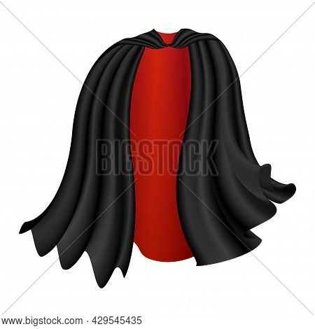 Black Cape On White Background. Halloween Satin Vampire Red Cloak . Vector Illustration