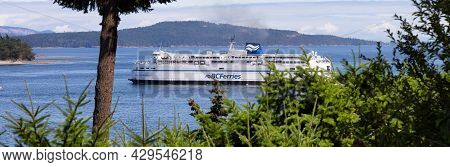 Victoria, Vancouver Island, British Columbia, Canada - August 8, 2021: Bc Ferries Boat Leaving The T