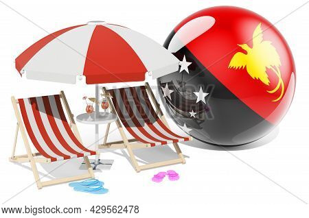 Papuan Resorts, Papua New Guinea Vacation, Tours, Travel Packages Concept. 3d Rendering Isolated On 