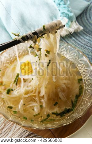 Simple Japanese Miso Rice Ramen Noodle Soup With Hardboiled Egg