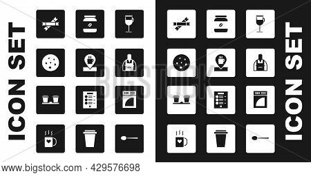 Set Irish Coffee, Location With Cup, Cookie Or Biscuit, Sugar Stick Packets, Barista, Coffee Jar Bot