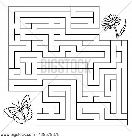 Maze Game With Animals And Plants, Coloring Page For Children, Help The Butterfly Fly To The Flowerv