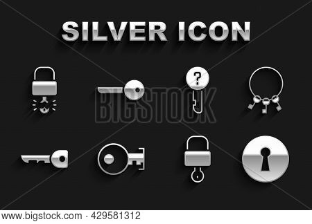 Set Key, Bunch Of Keys, Keyhole, Lock And, Undefined, Broke Inside Padlock And Icon. Vector
