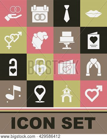 Set Heart With Male Gender, Wedding Arch, Greeting Card, Tie, Head Heart, Gender, Rings And Cake Ico