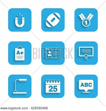 Set Online Class, Calendar, Alphabet, Certificate Template, Table Lamp, Exam Sheet With Plus Grade, 