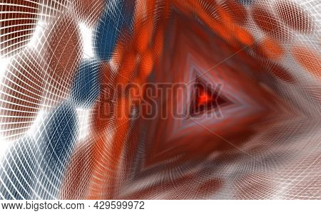 Trihedral Tunnel, Geometric Abstract Background Of Elements With Spectral Radiance, Long Tunnel. Abs