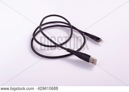 Cable Connector Micro-usb To Usb On White Background.