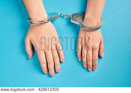 Love Forever. Male And Female Hands In Handcuffs. Prenuptial Agreement, Duties Of Love Couple.