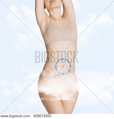 Beautiful Female Body In Checkered Underwear Over Pastel Background. Beauty And Treatment Concept