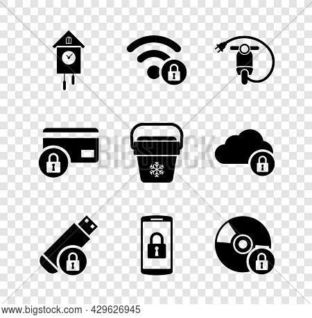 Set Retro Wall Watch, Wifi Locked, Electric Scooter, Usb Flash Drive With, Smartphone And Cd Or Dvd 