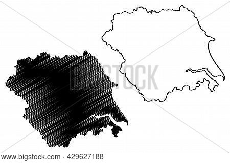 Yorkshire And The Humber Region (united Kingdom, Region Of England) Map Vector Illustration, Scribbl