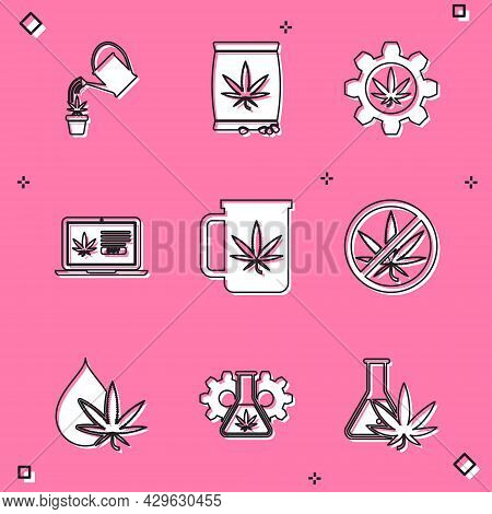 Set Watering Can Marijuana, Marijuana Or Cannabis Seeds, Test Tube With, Online Buying, Cup Tea, Sto