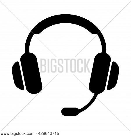 Headset Icon, Support Headphone. Flat Vector Icon Illustration. Simple Black Symbol On White Backgro