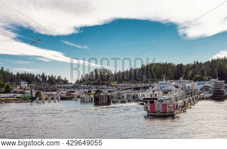 Victoria, Vancouver Island, British Columbia, Canada - August 7, 2021: Bc Ferries Terminal In Swartz