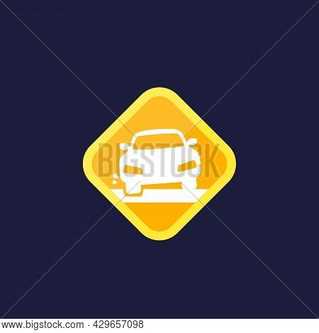 Pothole Icon With A Car, Vector Sign