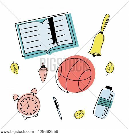 Vector Set Of School Supplies. Back To School Background With Stationery. Vector Illustration