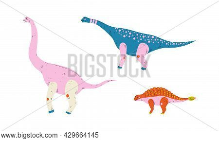 Dinosaur As Prehistoric Creature And Jurassic Predator Vector Set