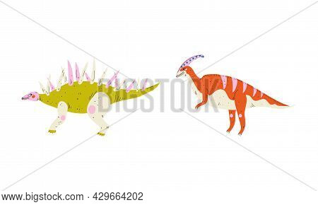 Dinosaur As Prehistoric Creature And Jurassic Predator Vector Set