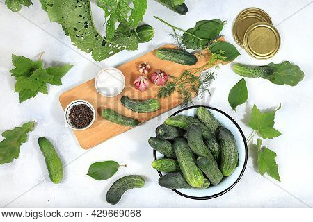 Cucumbers And Ingredients For Pickling Them, The Concept Of Home Canning, Healthy And Natural Nutrit