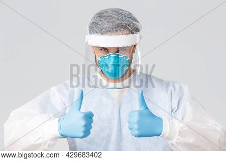 Covid-19, Pandemic, Healthcare Workers Fighting Virus Outbreak. Confident Professional Medical Stuff