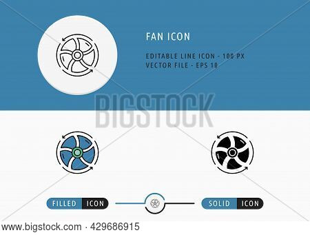 Fan Icons Set Editable Stroke Vector Illustration. Drying Air System Symbol. Icon Line Style On Isol