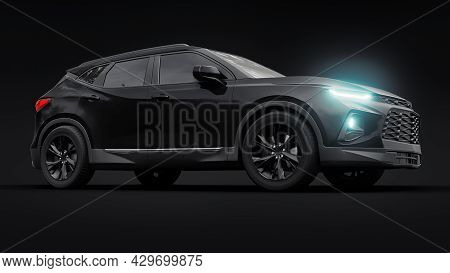 A Black Ultra-modern Suv With A Catchy Expressive Design For Young People And Families On A Black Is