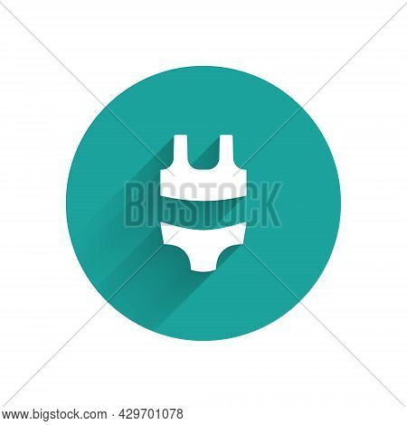 White Summer Beach Swimsuit Icon Isolated With Long Shadow Background. Beach Women Fashion. Green Ci