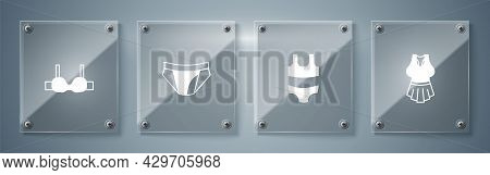 Set Undershirt, Swimsuit, Men Underpants And Bra. Square Glass Panels. Vector