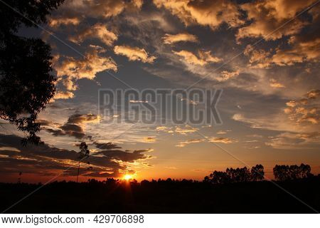 Sunset In The Middle Of The Colombian Tropics. The Sierra Nevada De Santa Marta (snowy Mountain Rang