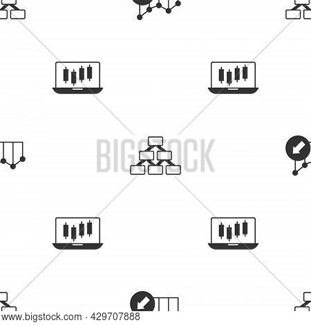 Set Financial Growth, Hierarchy Organogram And Stocks Market Graphs On Seamless Pattern. Vector