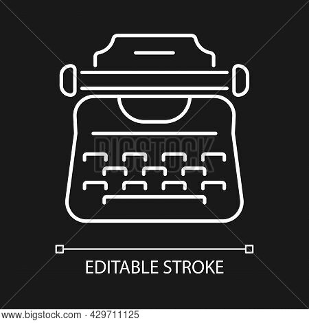 Vintage Typewriter White Linear Icon For Dark Theme. Antique Machine. Producing Characters On Paper.