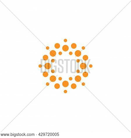 Abstract Dot Round Logo. Connect Sign. Virus Icon. Orange Sun. Fireworks Emblem. Solar Symbol. Flowe
