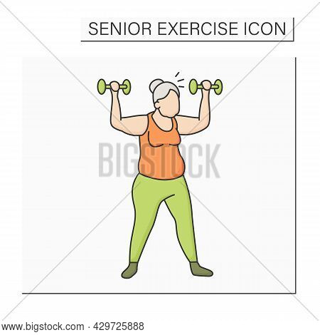Workout Color Icon. Exercises With Dumbbells. Low Impact Training. Cardio. Prevention Diseases. Seni