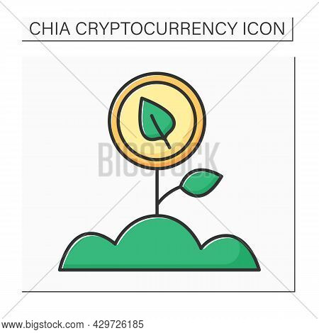 Farming Chia Coin Color Icon. Farmers Seed Unused Space On Hard-disk Drive By Installing Software. C
