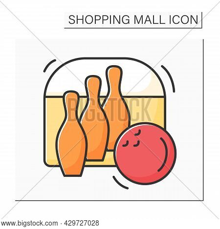 Bowling Color Icon. Entertainment Area Inside Mall Complex. Team Lifetime Sport Game. Fun Time With 