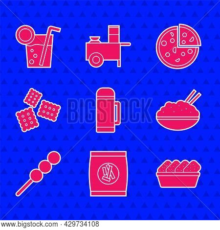 Set Thermos Container, Hard Bread Chucks Crackers, Chicken Nuggets Box, Rice Bowl With Chopstick, Me