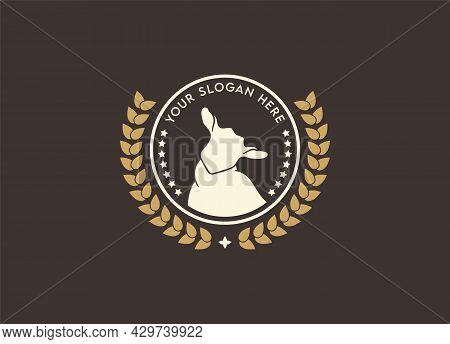 Logo And Badge Vector Illustration Farm Goat Isolated Or Brown Background. Farm Animals Badge With W