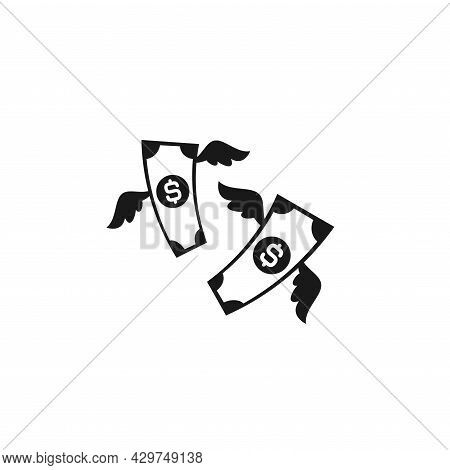 Dollar Banknotes With Wings Isolated On White Background. Flying Money. Economy, Finance, Money Pict