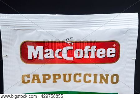 Tyumen, Russia-may 25, 2021: Maccoffee In A Package Close-up Selective Focus.